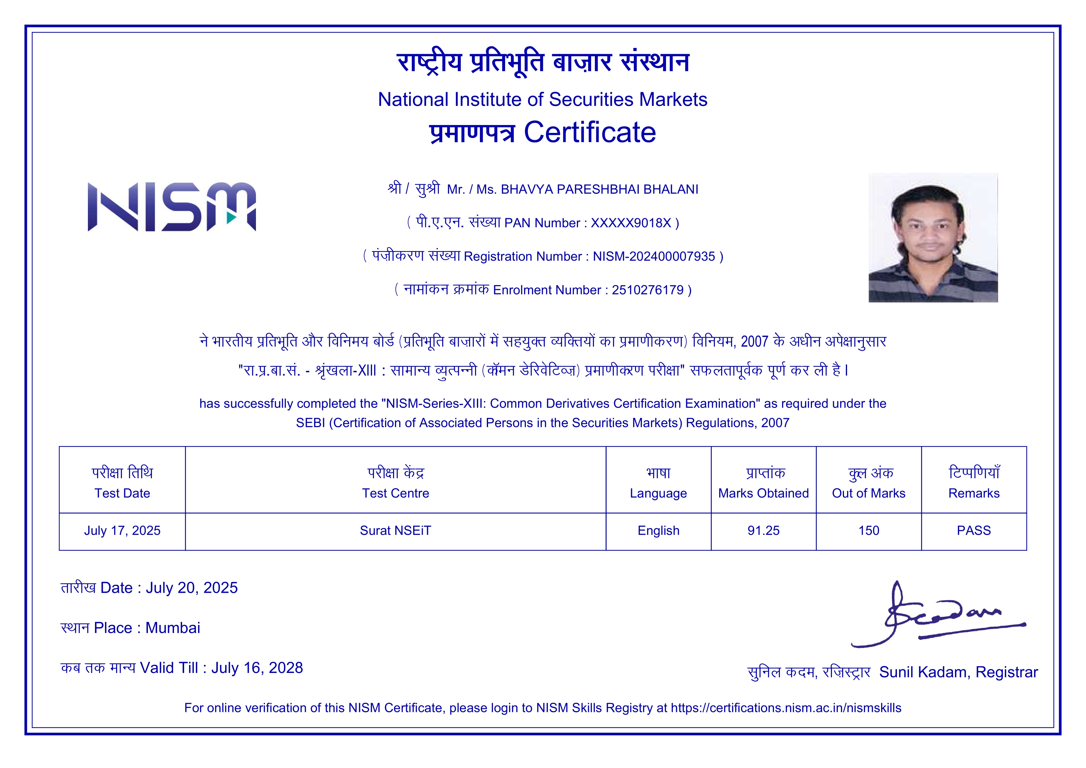 Common Derivatives Certificate